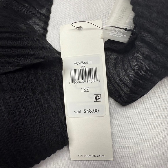 Calvin‎ Klein Black Pleated Sheer Lightweight Scarf Wrap Accessory - Picture 6 of 6